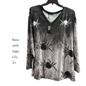 Lily Monochrome Spider Print Long Sleeve Top